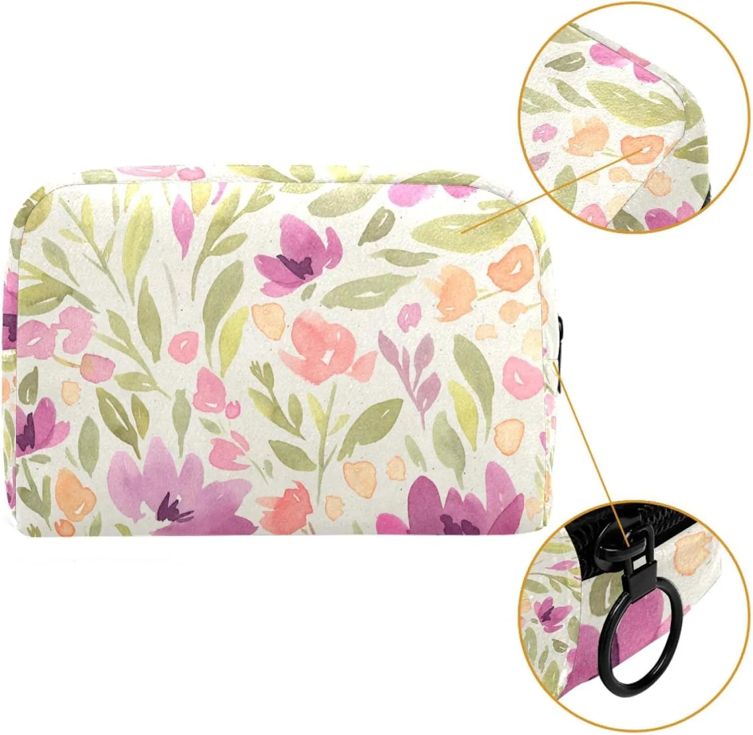 Makeup Organizer Bag, Aesthetic Pink Floral Pattern Pencil Case Cosmetic Storage Bag Portable Toiletry Pouch for Women, Men, Traveling, School