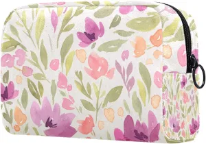 Makeup Organizer Bag, Aesthetic Pink Floral Pattern Pencil Case Cosmetic Storage Bag Portable Toiletry Pouch for Women, Men, Traveling, School