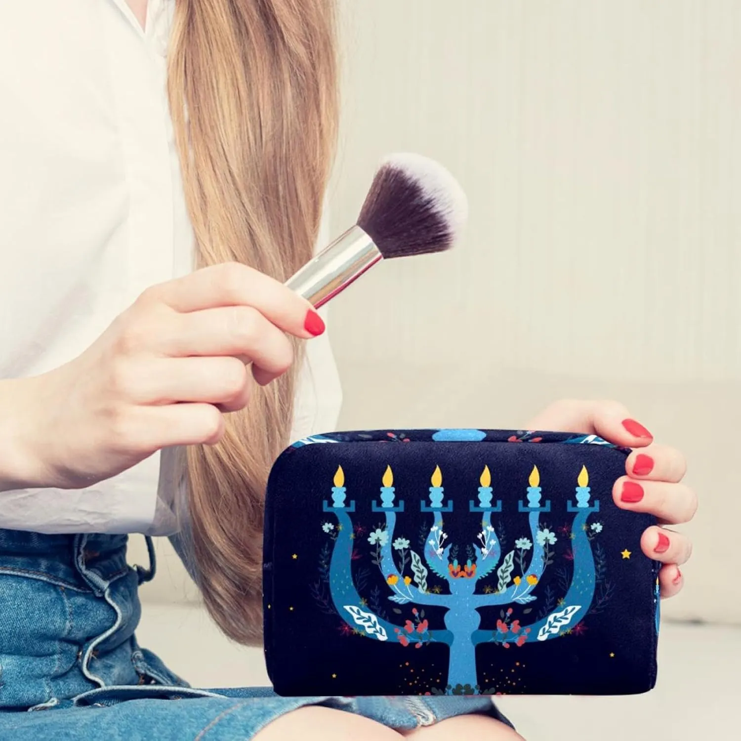 Makeup Organizer Bag, Dark Blue Pencil Case Cosmetic Storage Bag Portable Toiletry Pouch for Women, Men, Traveling, School