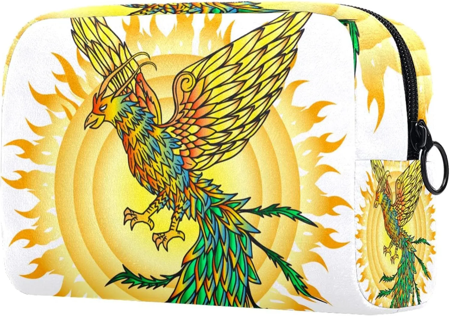 Makeup Organizer Bag, Hand Drawn Phoenix Bird and Flaming Sun Pencil Case Cosmetic Storage Bag Portable Toiletry Pouch for Women, Men, Traveling, School