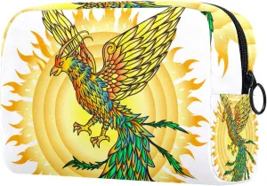 Makeup Organizer Bag, Hand Drawn Phoenix Bird and Flaming Sun Pencil Case Cosmetic Storage Bag Portable Toiletry Pouch for Women, Men, Traveling, School