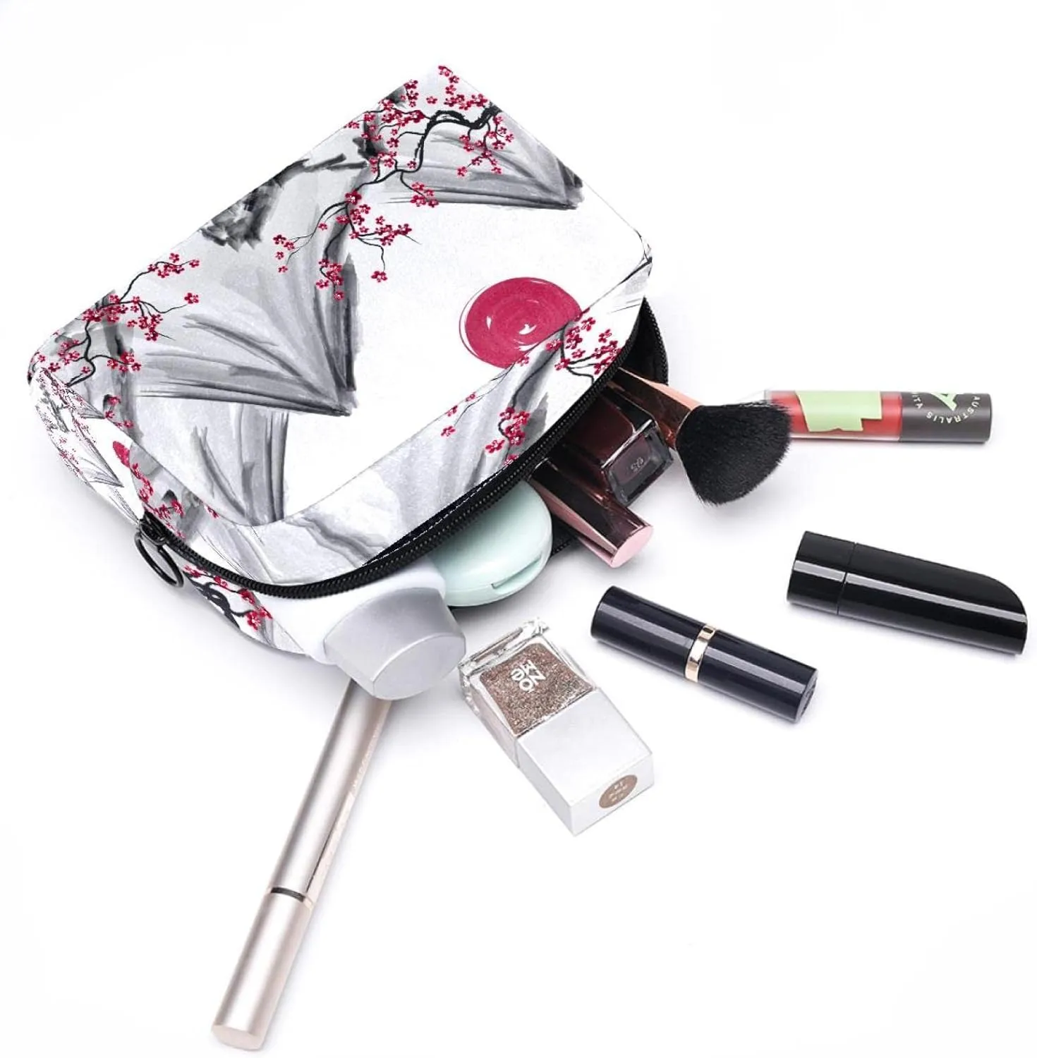 Makeup Organizer Bag, Hand Painted Japanese Mountain Sunset Cherry Flower Pencil Case Cosmetic Storage Bag Portable Toiletry Pouch for Women, Men, Traveling, School