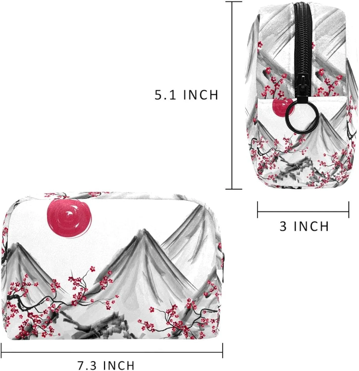 Makeup Organizer Bag, Hand Painted Japanese Mountain Sunset Cherry Flower Pencil Case Cosmetic Storage Bag Portable Toiletry Pouch for Women, Men, Traveling, School