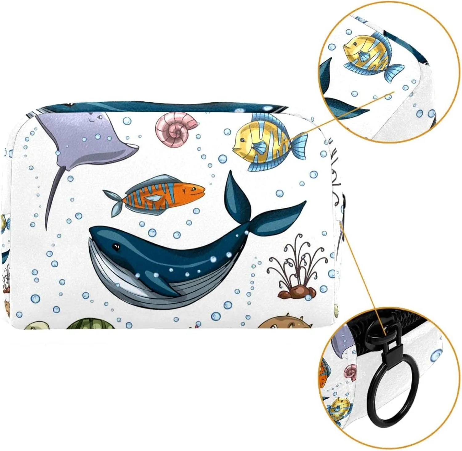 Makeup Organizer Bag, Sea Animals Collection Pencil Case Cosmetic Storage Bag Portable Toiletry Pouch for Women, Men, Traveling, School