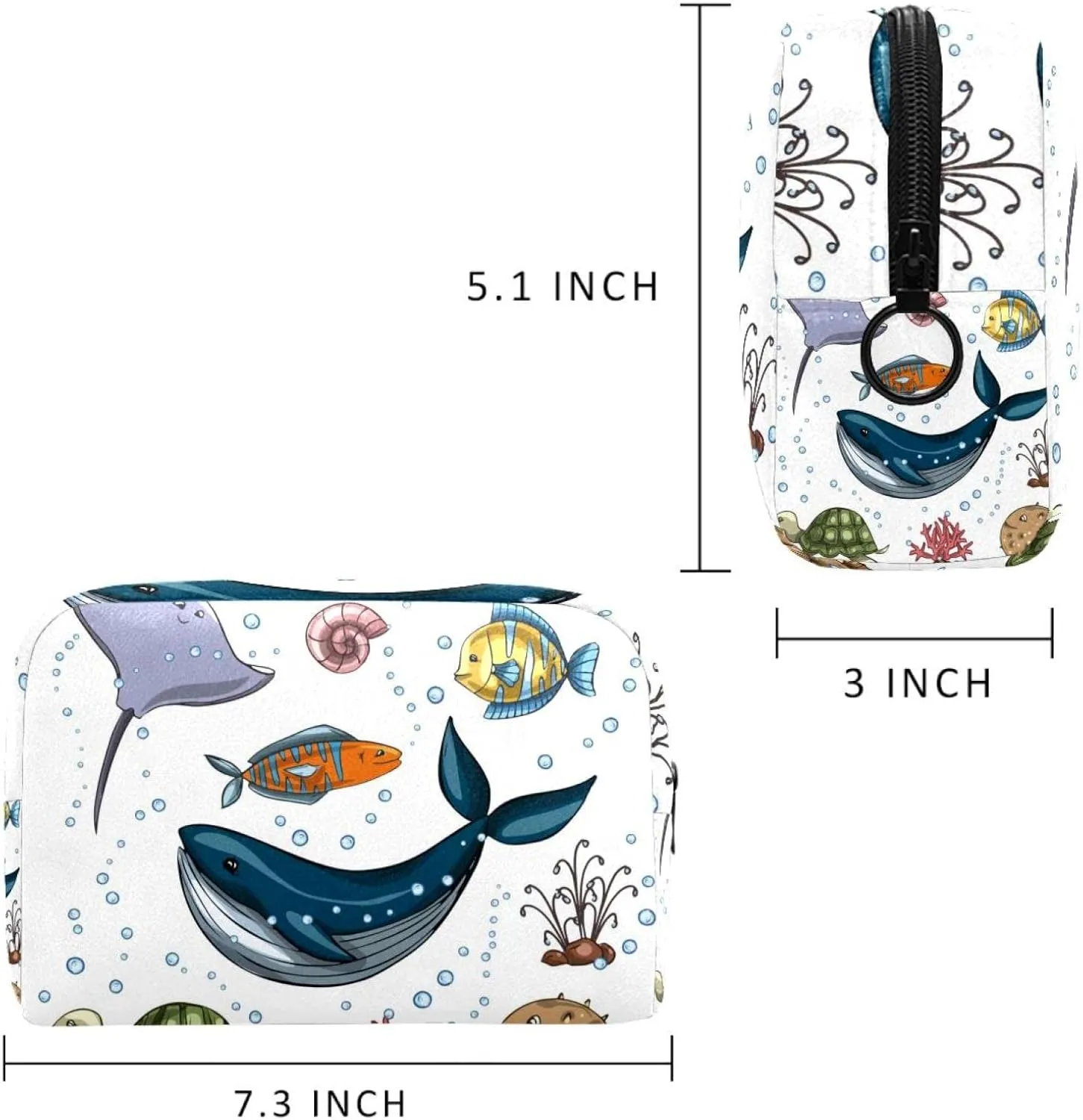Makeup Organizer Bag, Sea Animals Collection Pencil Case Cosmetic Storage Bag Portable Toiletry Pouch for Women, Men, Traveling, School