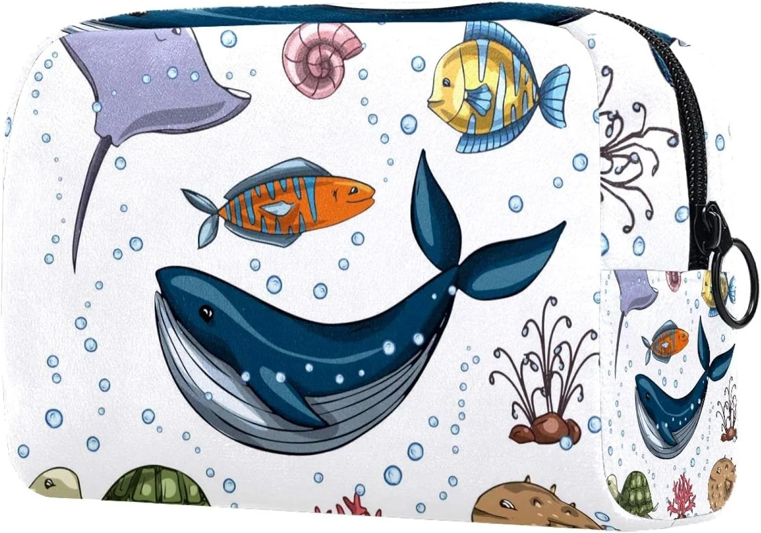 Makeup Organizer Bag, Sea Animals Collection Pencil Case Cosmetic Storage Bag Portable Toiletry Pouch for Women, Men, Traveling, School