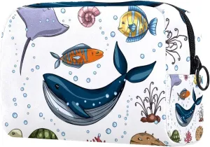 Makeup Organizer Bag, Sea Animals Collection Pencil Case Cosmetic Storage Bag Portable Toiletry Pouch for Women, Men, Traveling, School