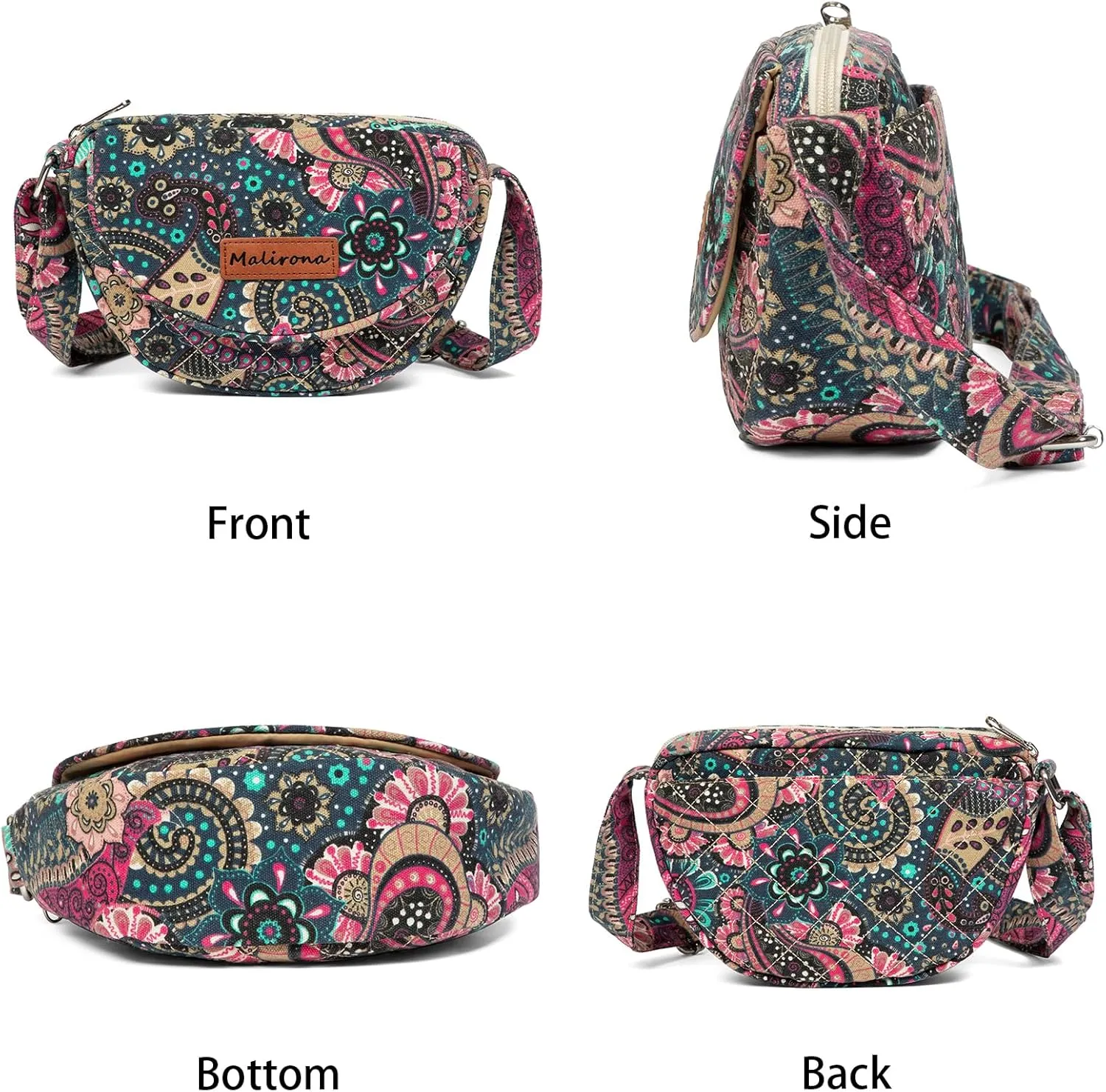 Malirona Women 's Durable Small Floral Crossbody Bag Canvas Messenger Handbag Multi Pocket Travel Satchel Purse