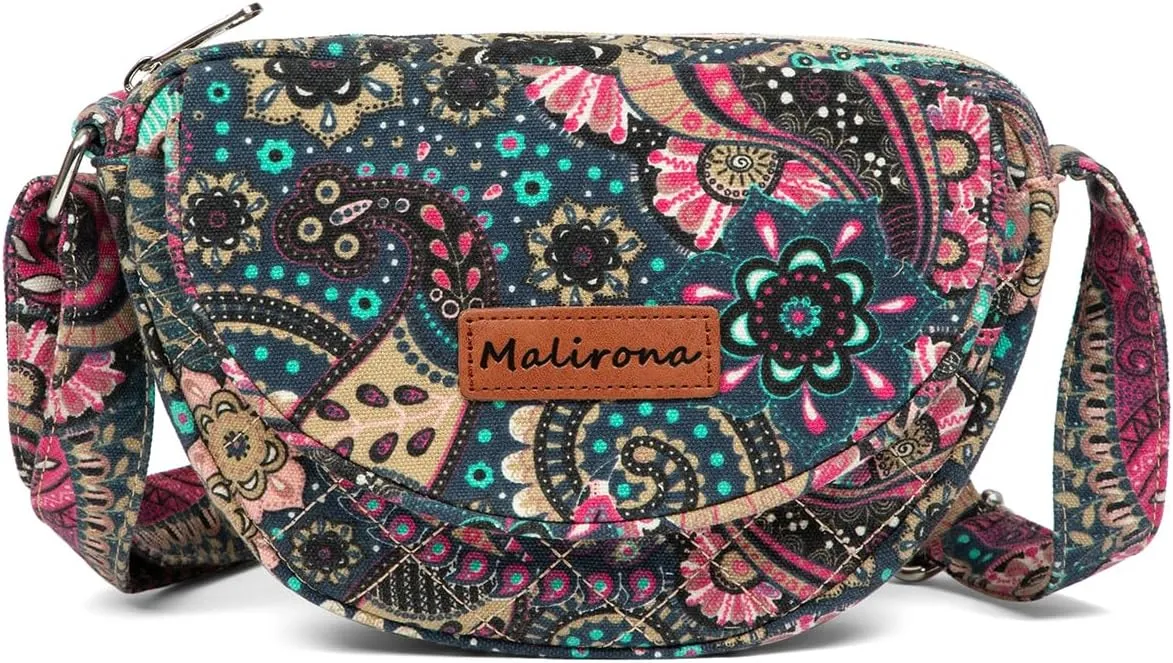 Malirona Women 's Durable Small Floral Crossbody Bag Canvas Messenger Handbag Multi Pocket Travel Satchel Purse