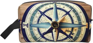 Maritime Sailboat Compass Print Storage Bags Travel Cosmetic Organizer Bag Large Capacity Zippered Storage Pouch