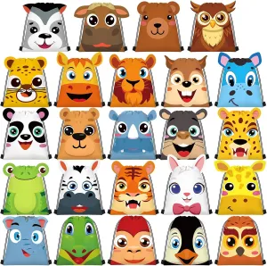 Marsui 24 Pcs 3D Jungle Animal Drawstring Bags with Ear for Kids Safari Goodie Bags Safari Party Favors for Boy Girl Birthday Baby Shower Party Favors Drawstring Backpack