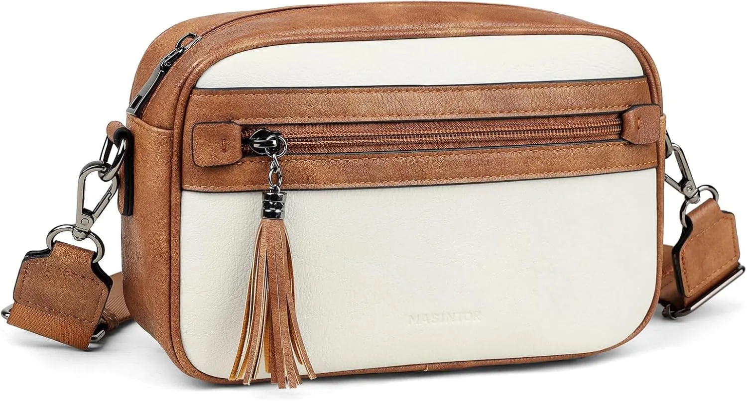 MASINTOR Crossbody Purses for Women Vegan Leather, Travel Purse Shoulder Handbag with Adjustable Strap and Tassel