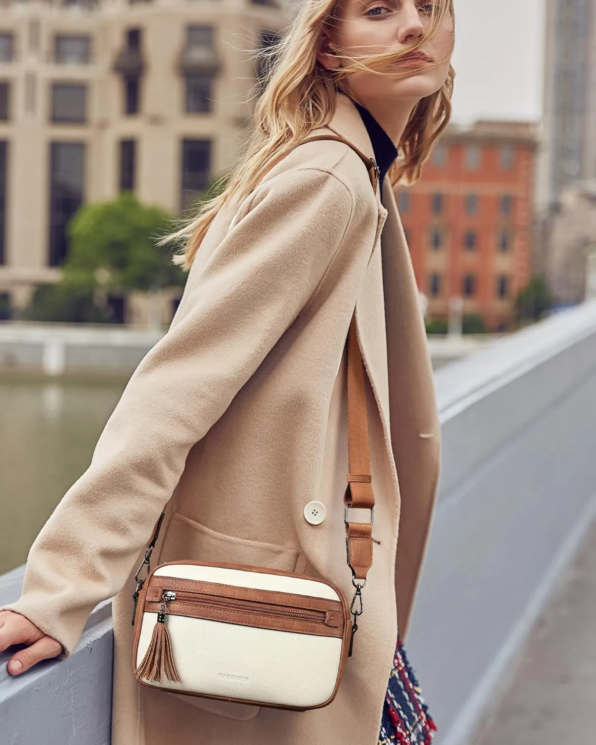 MASINTOR Crossbody Purses for Women Vegan Leather, Travel Purse Shoulder Handbag with Adjustable Strap and Tassel