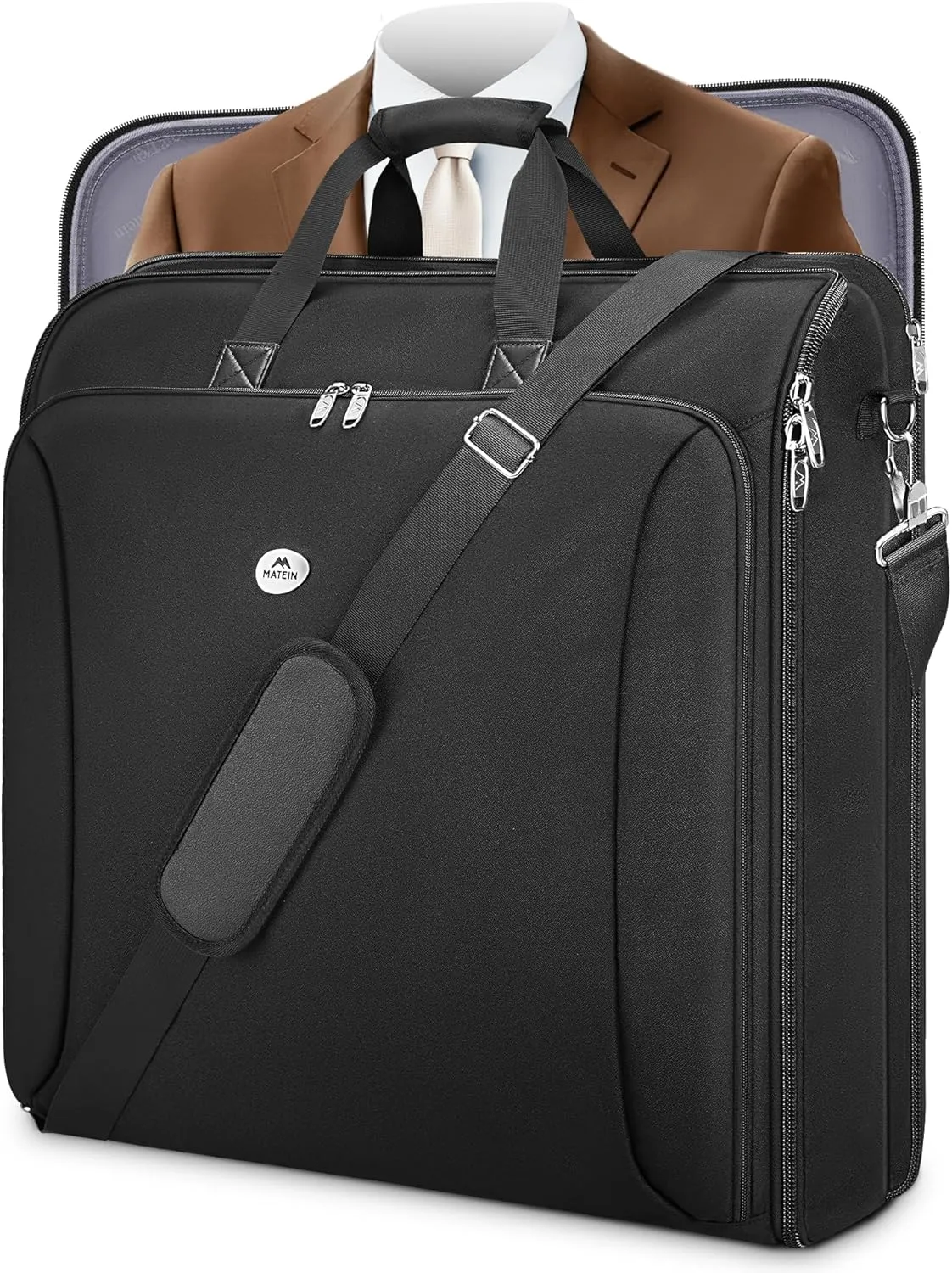 MATEIN Garment Bags for Travel, Large Double Layer Suit Bag Up to 6 Suits with Shoulder Strap, Foldable Carry On Garment Luggage for Hanging Clothes, Convertible Business Suitcase for Men Women, Black