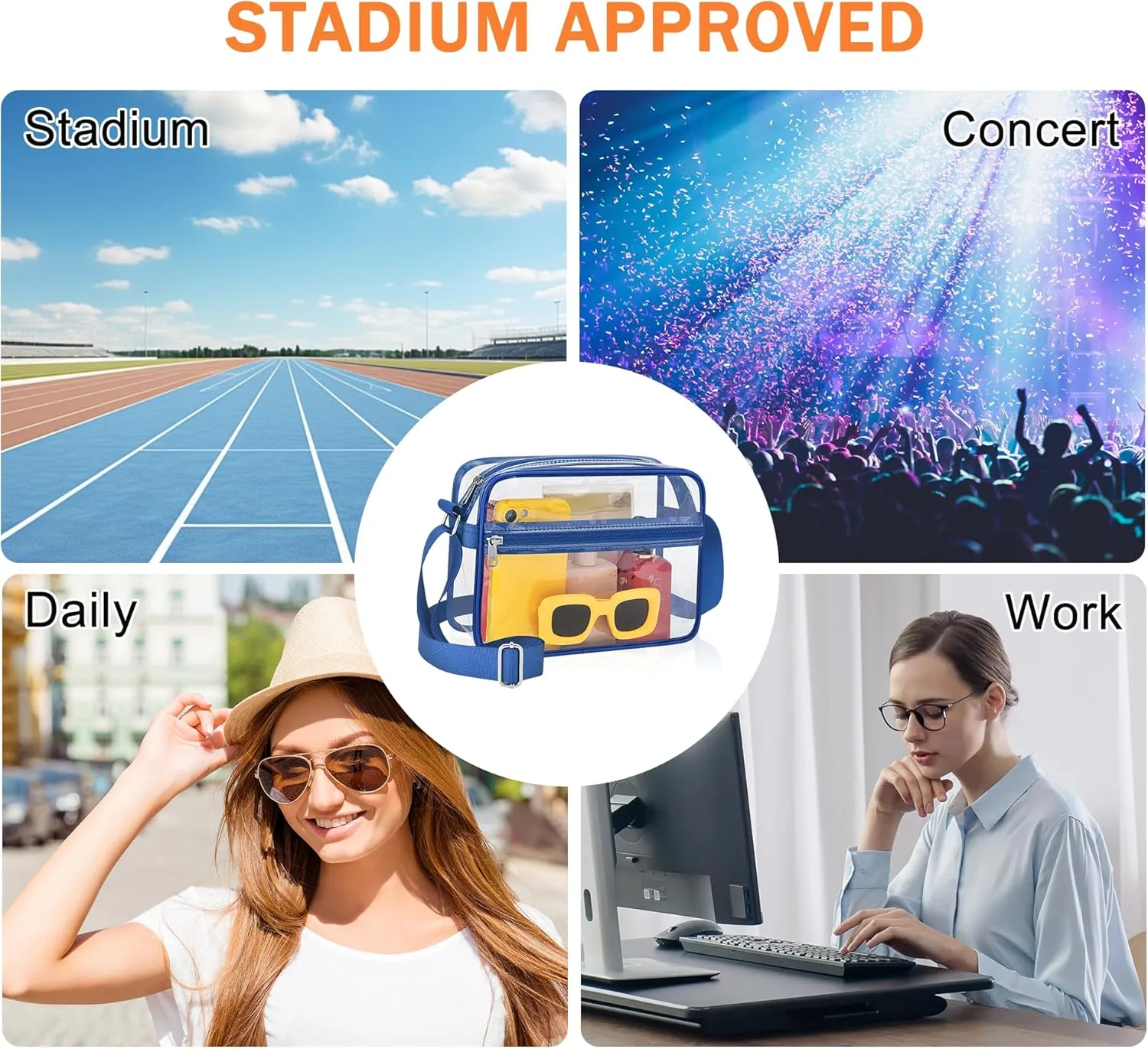 MAY TREE Clear Bag for Stadium Events Clear Messenger Bag Suitable for Concert Outfits and Sports Events
