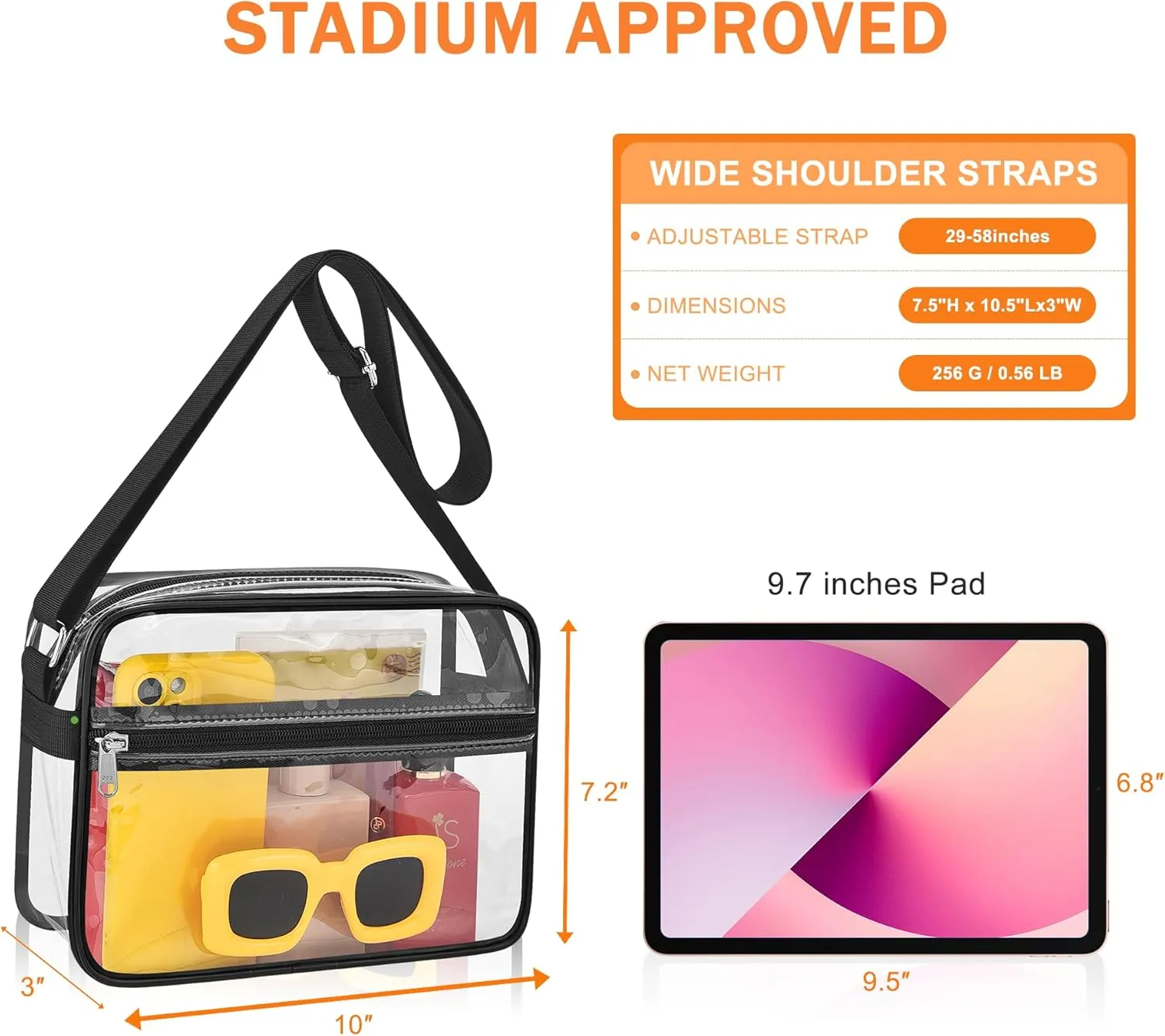 MAY TREE Clear Bag for Stadium Events Clear Messenger Bag Suitable for Concert Outfits and Sports Events