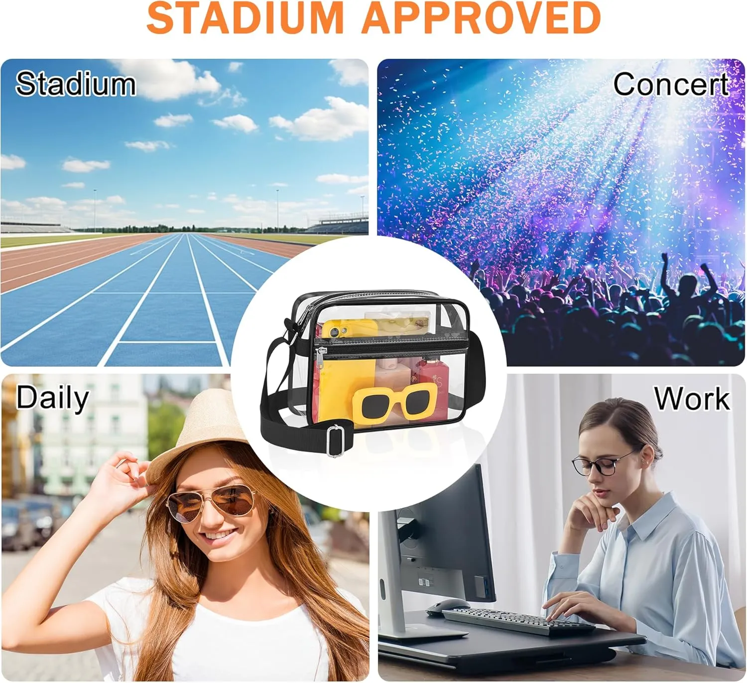 MAY TREE Clear Bag for Stadium Events Clear Messenger Bag Suitable for Concert Outfits and Sports Events