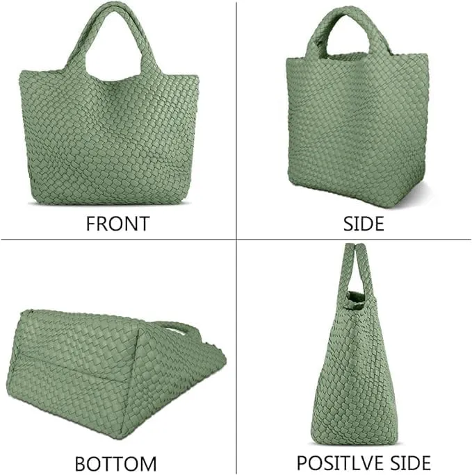 MECOLOR Womens Vegan Leather Woven Bag with Purse, Handmade Beach Tote Bag Top-handle Handbags