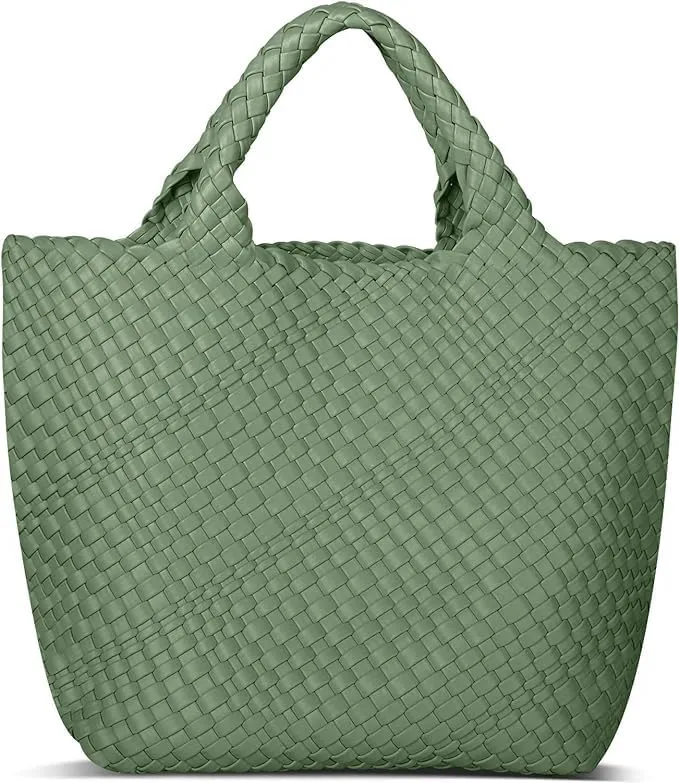 MECOLOR Womens Vegan Leather Woven Bag with Purse, Handmade Beach Tote Bag Top-handle Handbags