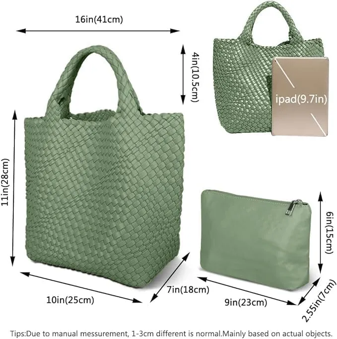MECOLOR Womens Vegan Leather Woven Bag with Purse, Handmade Beach Tote Bag Top-handle Handbags