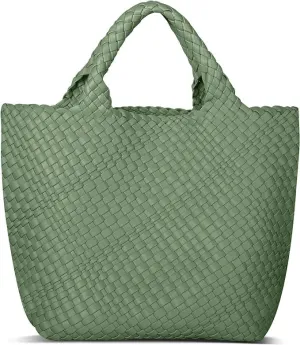 MECOLOR Womens Vegan Leather Woven Bag with Purse, Handmade Beach Tote Bag Top-handle Handbags