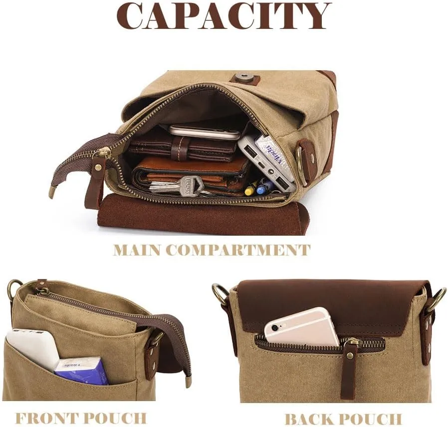 Mens Canvas Shoulder Bag Small Crossbody Retro Messenger Bag Satchel
