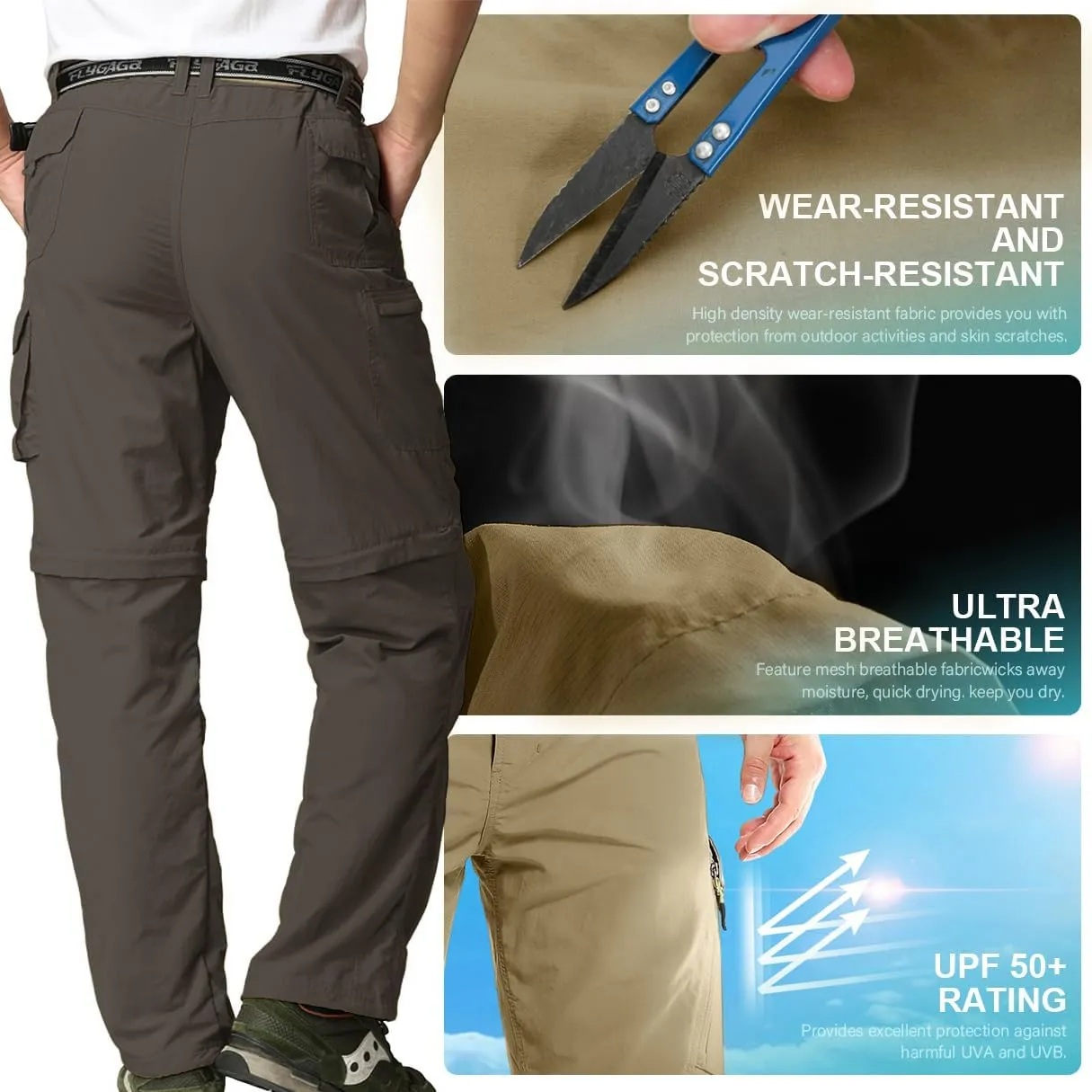Mens Hiking Pants Convertible Quick Dry Zip Off Fishing Travel Safari Pants