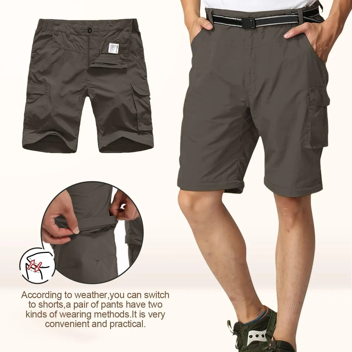 Mens Hiking Pants Convertible Quick Dry Zip Off Fishing Travel Safari Pants