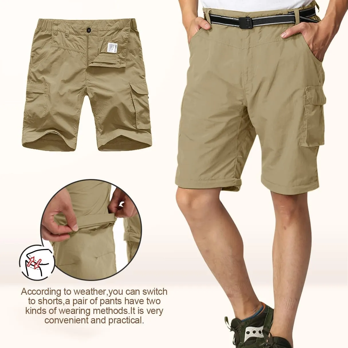 Mens Hiking Pants Convertible Quick Dry Zip Off Fishing Travel Safari Pants