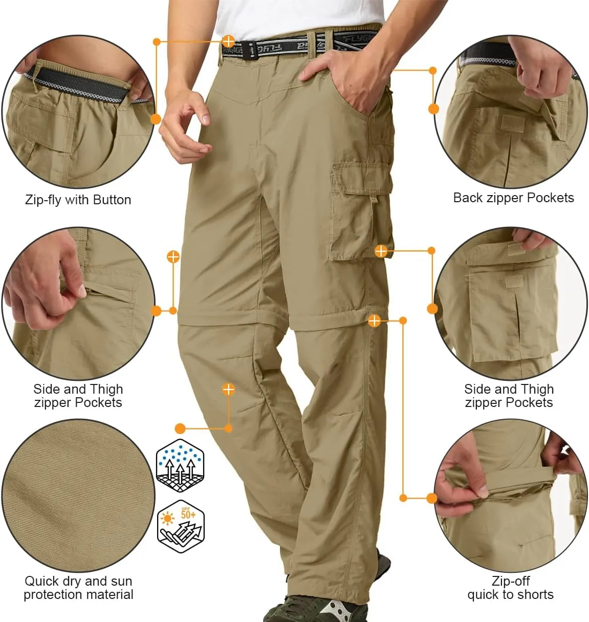 Mens Hiking Pants Convertible Quick Dry Zip Off Fishing Travel Safari Pants