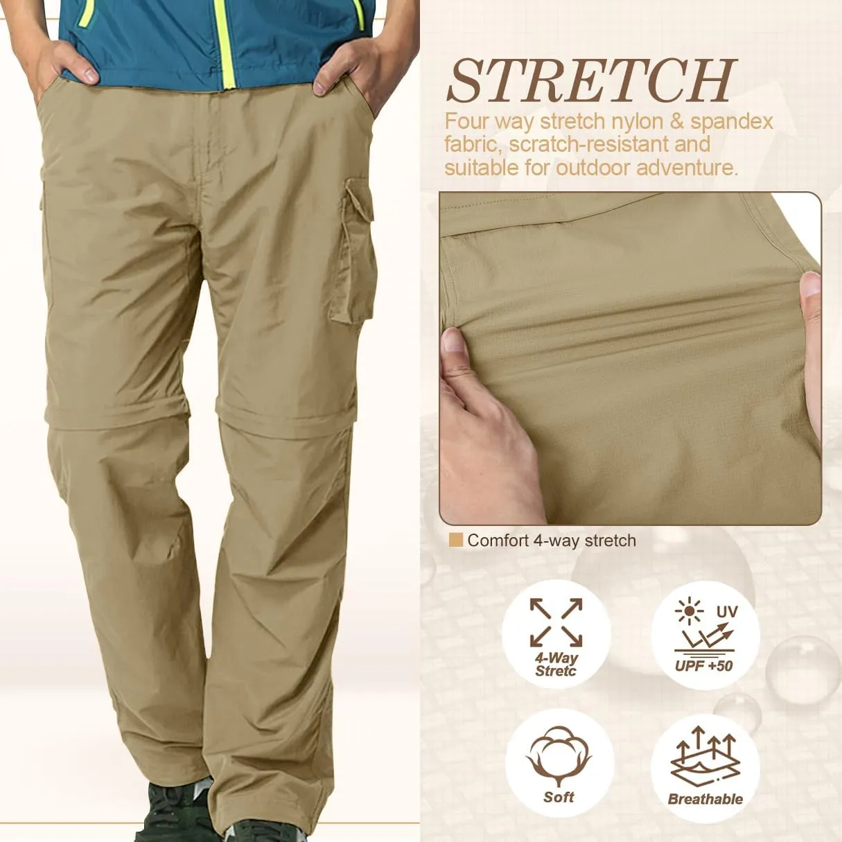 Mens Hiking Pants Convertible Quick Dry Zip Off Fishing Travel Safari Pants
