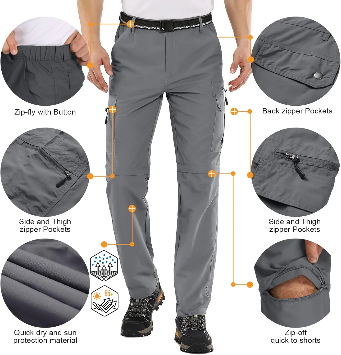 Mens Hiking Pants Convertible Zip Off Lightweight Quick Dry Fishing Safari Camping Travel boy Scout Pants