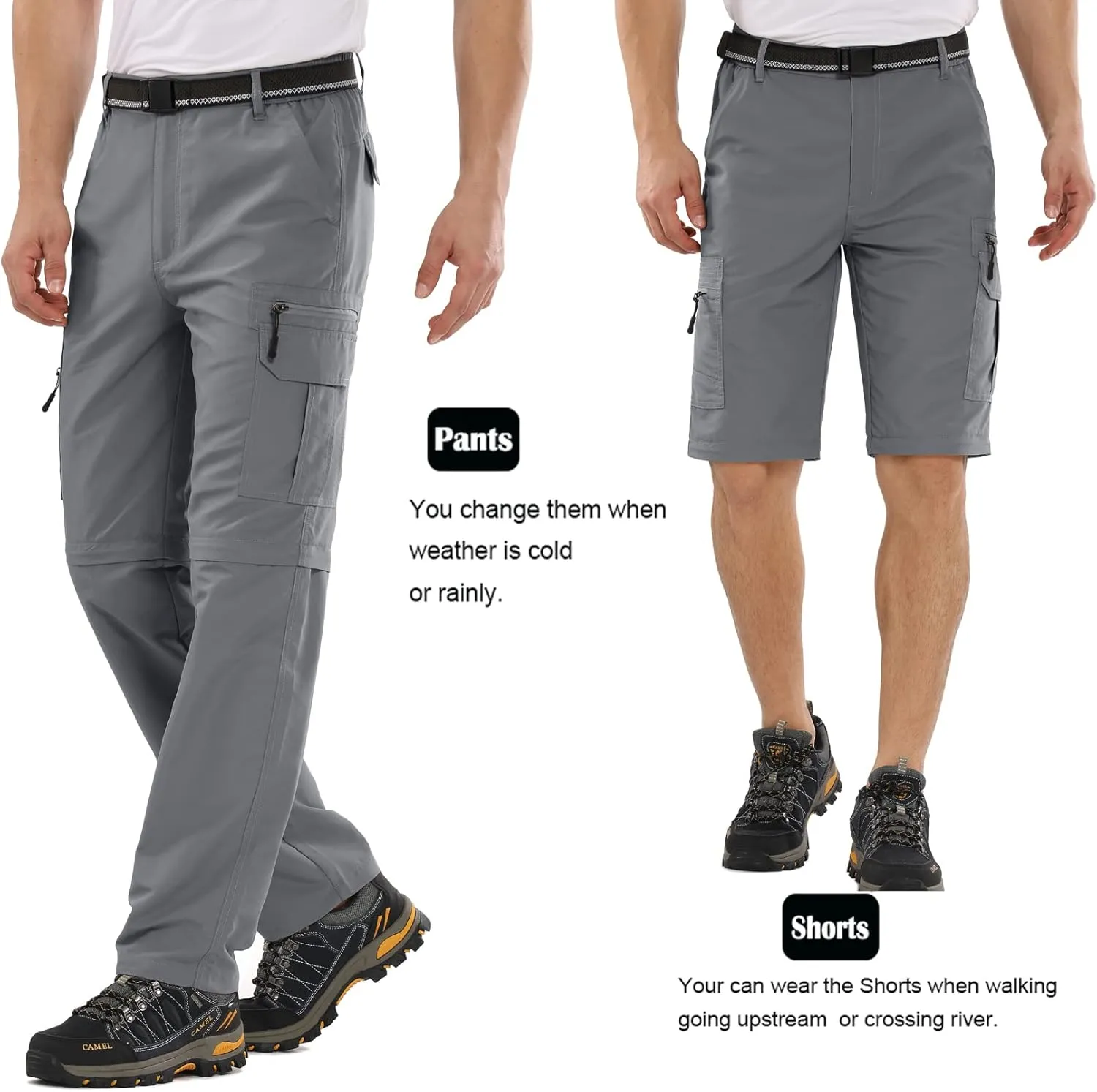 Mens Hiking Pants Convertible Zip Off Lightweight Quick Dry Fishing Safari Camping Travel boy Scout Pants