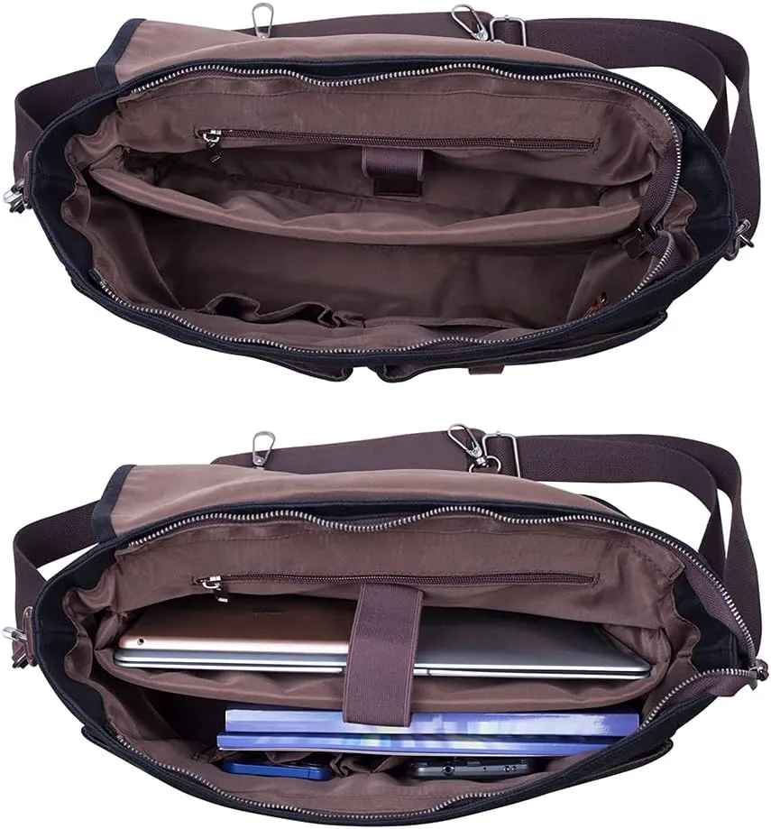 Mens Messenger Bag Waterproof Vintage Genuine Leather Waxed Canvas Briefcase Large Satchel Shoulder Bag Laptop Bag
