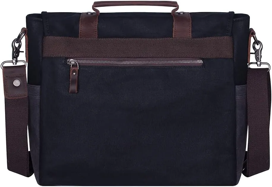 Mens Messenger Bag Waterproof Vintage Genuine Leather Waxed Canvas Briefcase Large Satchel Shoulder Bag Laptop Bag