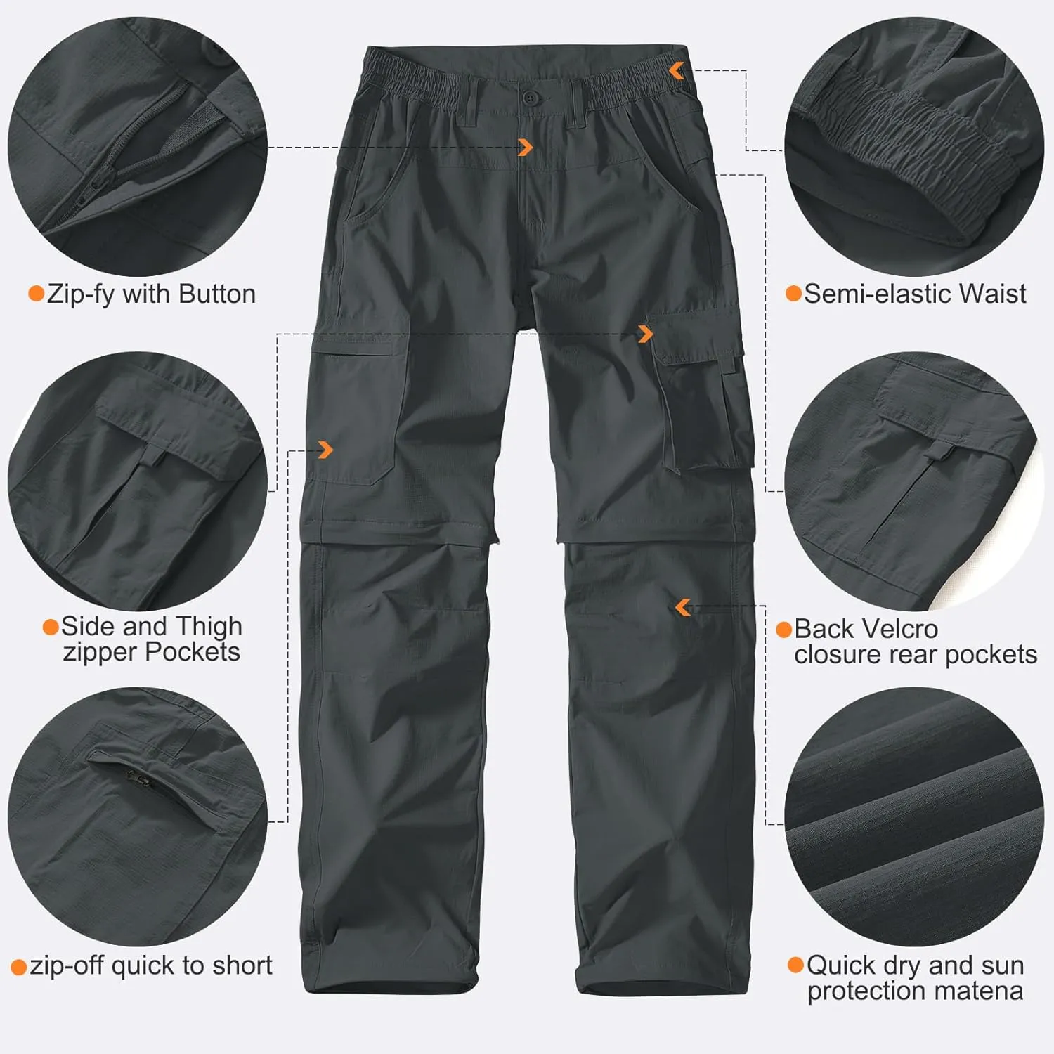 Men's Outdoor Quick Dry Convertible Lightweight Hiking Fishing Zip Off Safari Trousers