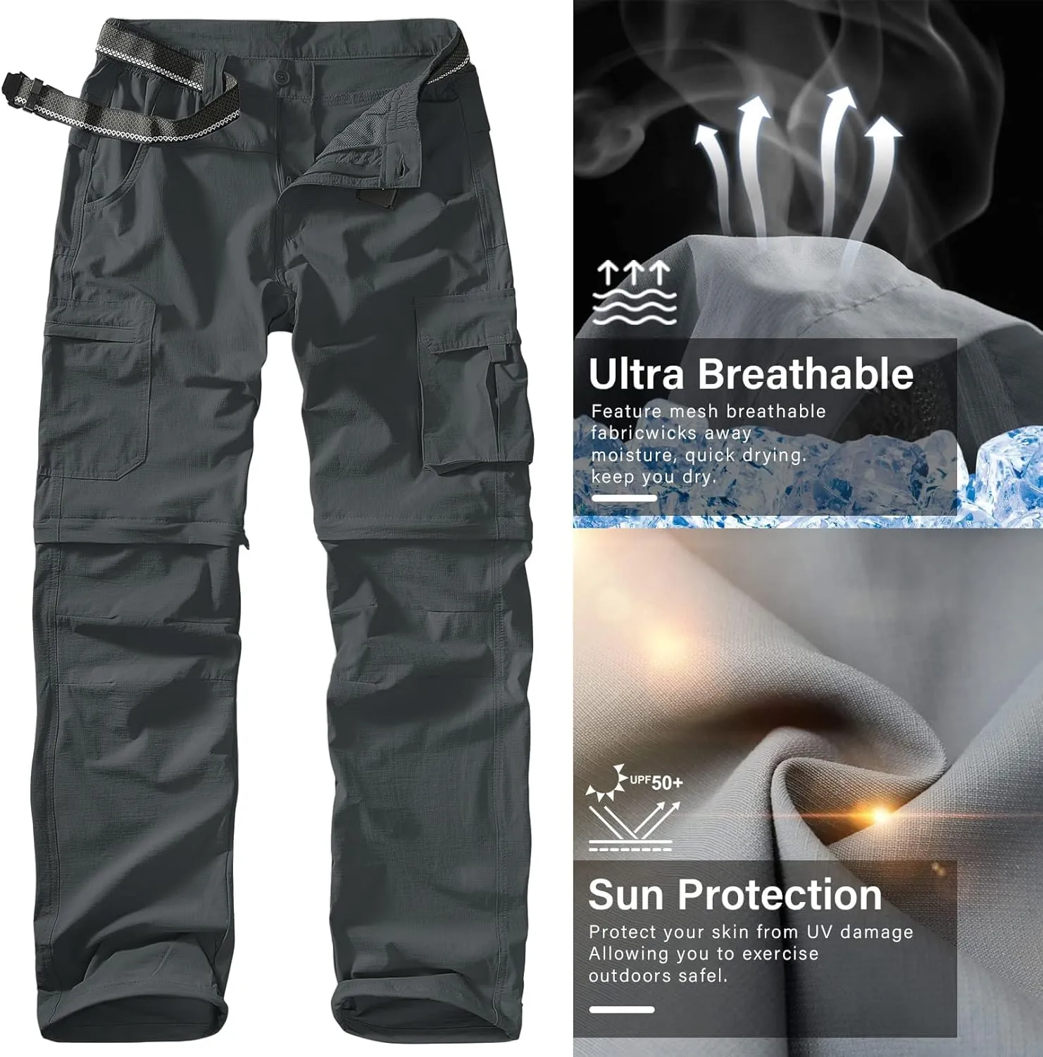 Men's Outdoor Quick Dry Convertible Lightweight Hiking Fishing Zip Off Safari Trousers