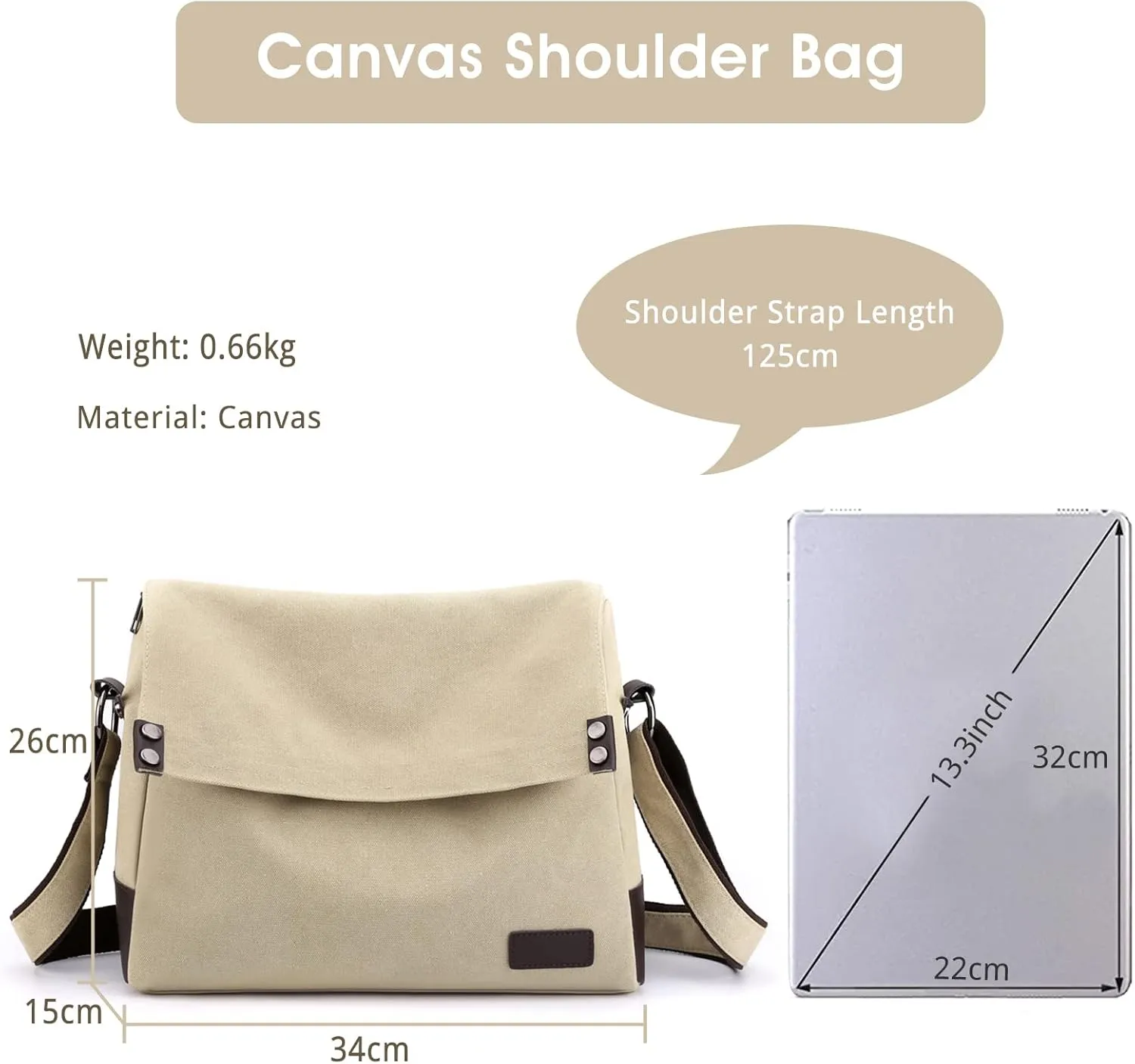 Men's Shoulder Bag Canvas Crossbody Bag Casual Messenger Bag Laptop Bag for 13.3 inch Laptop Briefcase Satchel Bag