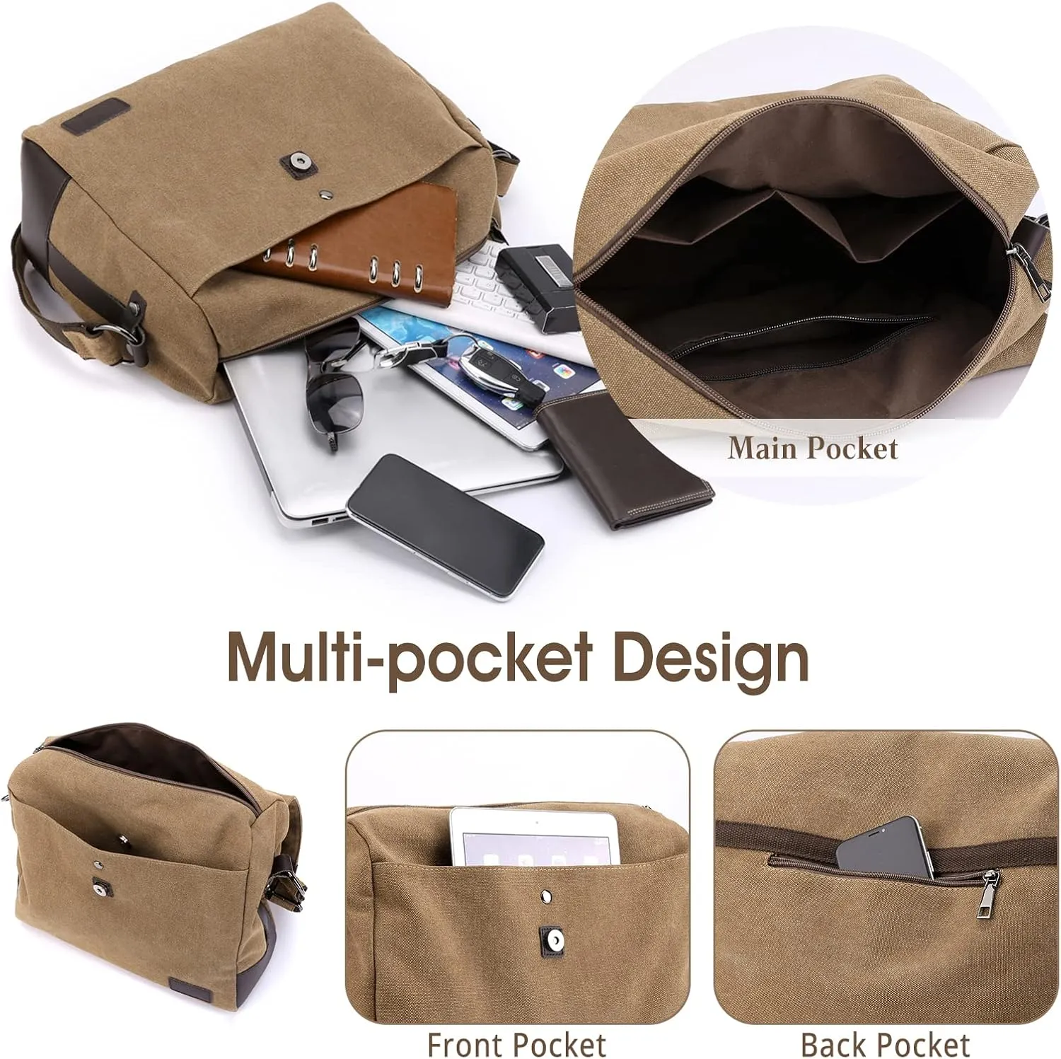 Men's Shoulder Bag Canvas Crossbody Bag Casual Messenger Bag Laptop Bag for 13.3 inch Laptop Briefcase Satchel Bag