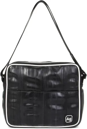 Mercer Messenger Bag, Water Resistant Book Bag, Recycled Purse Made from Recycled Inner Tires Tube & Seat Belts Haversack., Black