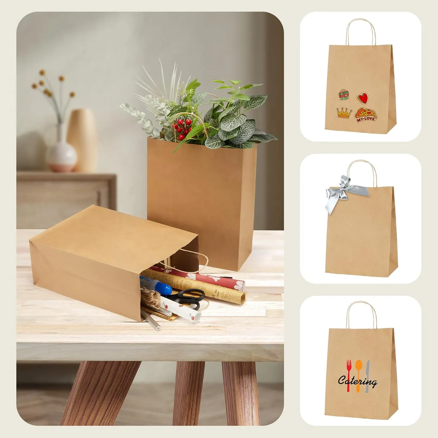 MESHA Gift Bags 10X5X13'' 100Pcs, Large Brown Paper Bags with Handles Bulk,Reusable Kraft Shopping Bag for Small Business,Merchandise,Retail,Birthday,Kids Party,Favors