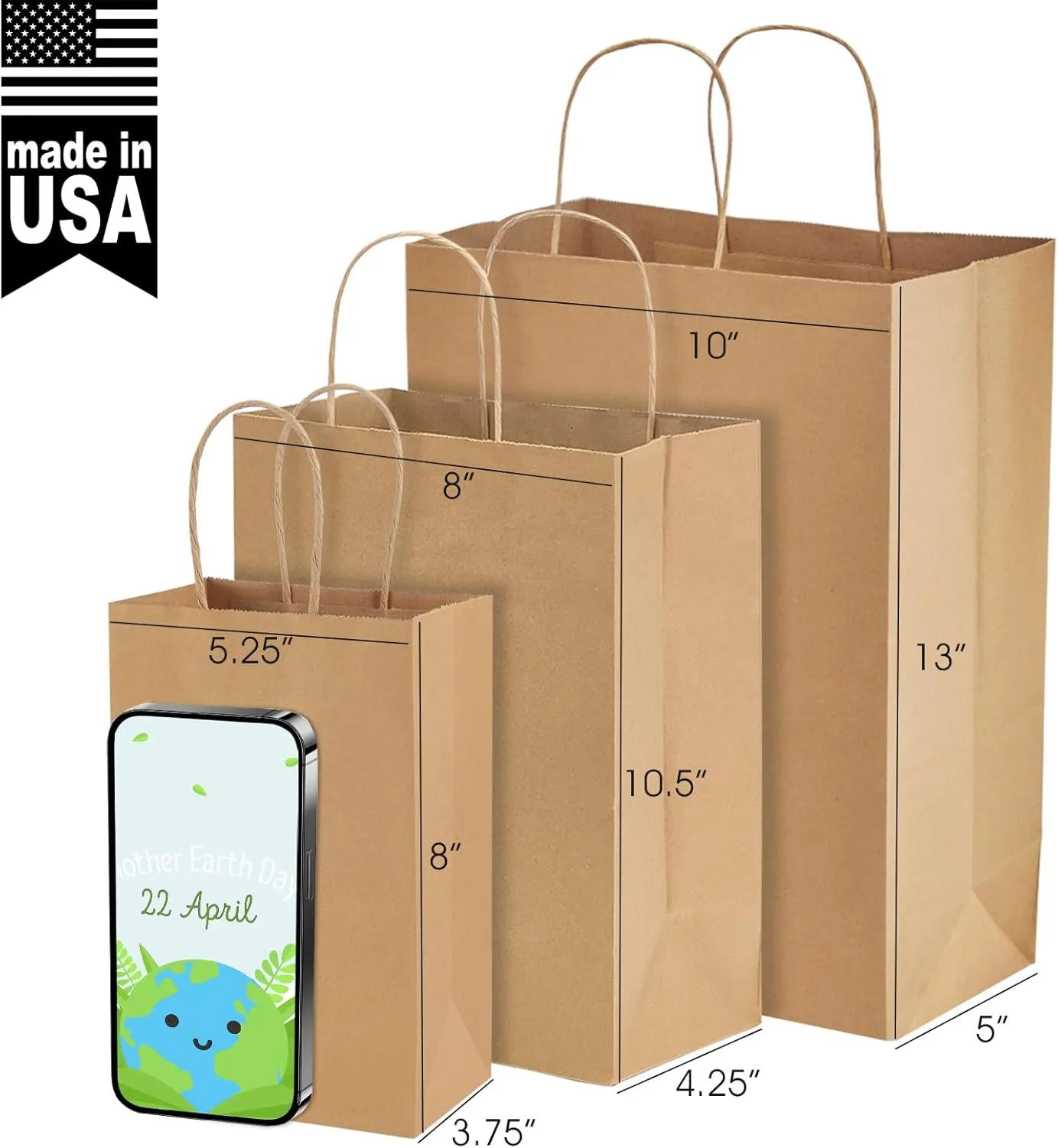 MESHA Gift Bags 10X5X13'' 100Pcs, Large Brown Paper Bags with Handles Bulk,Reusable Kraft Shopping Bag for Small Business,Merchandise,Retail,Birthday,Kids Party,Favors