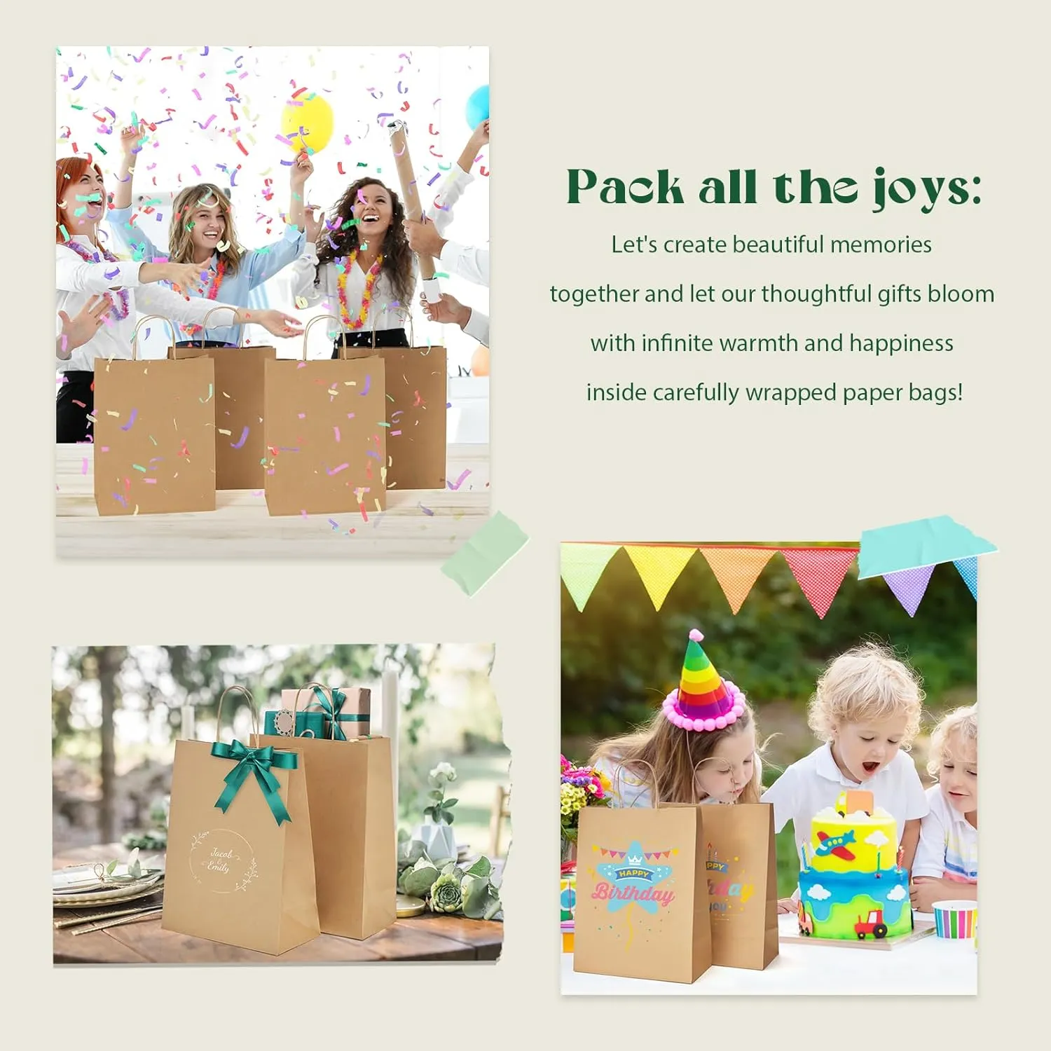 MESHA Gift Bags 10X5X13'' 100Pcs, Large Brown Paper Bags with Handles Bulk,Reusable Kraft Shopping Bag for Small Business,Merchandise,Retail,Birthday,Kids Party,Favors