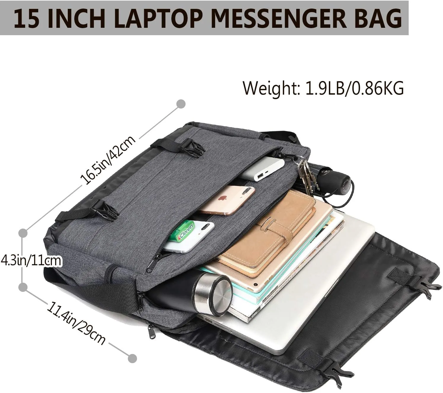 Messenger Bag for Men, Lightweight Water Resistant 15.6 In Laptop Bag Business Office Satchel Shoulder Bag