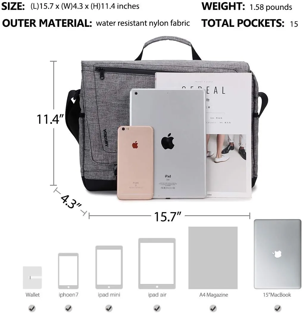 Messenger Bag for Men, Lightweight Water Resistant 15.6 In Laptop Bag Business Office Satchel Shoulder Bag