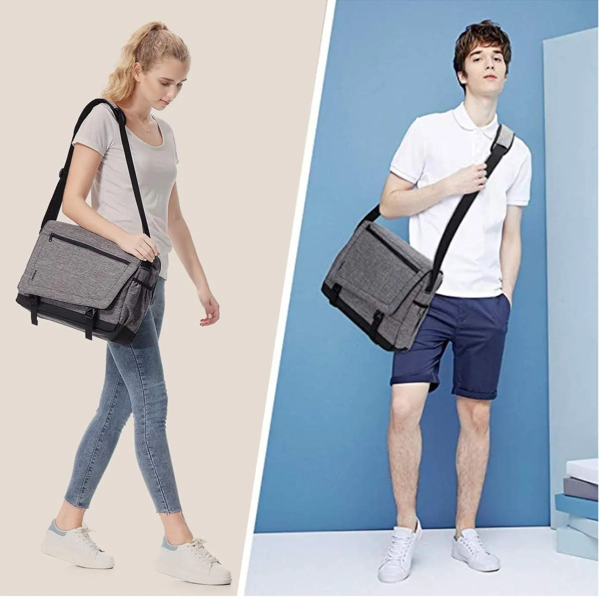 Messenger Bag for Men, Lightweight Water Resistant 15.6 In Laptop Bag Business Office Satchel Shoulder Bag