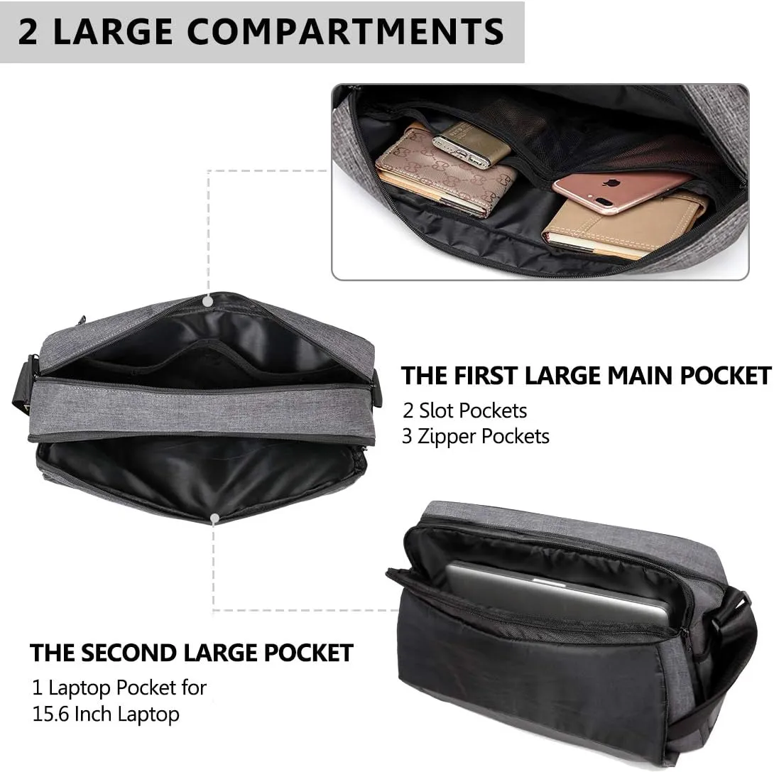 Messenger Bag for Men, Lightweight Water Resistant 15.6 In Laptop Bag Business Office Satchel Shoulder Bag