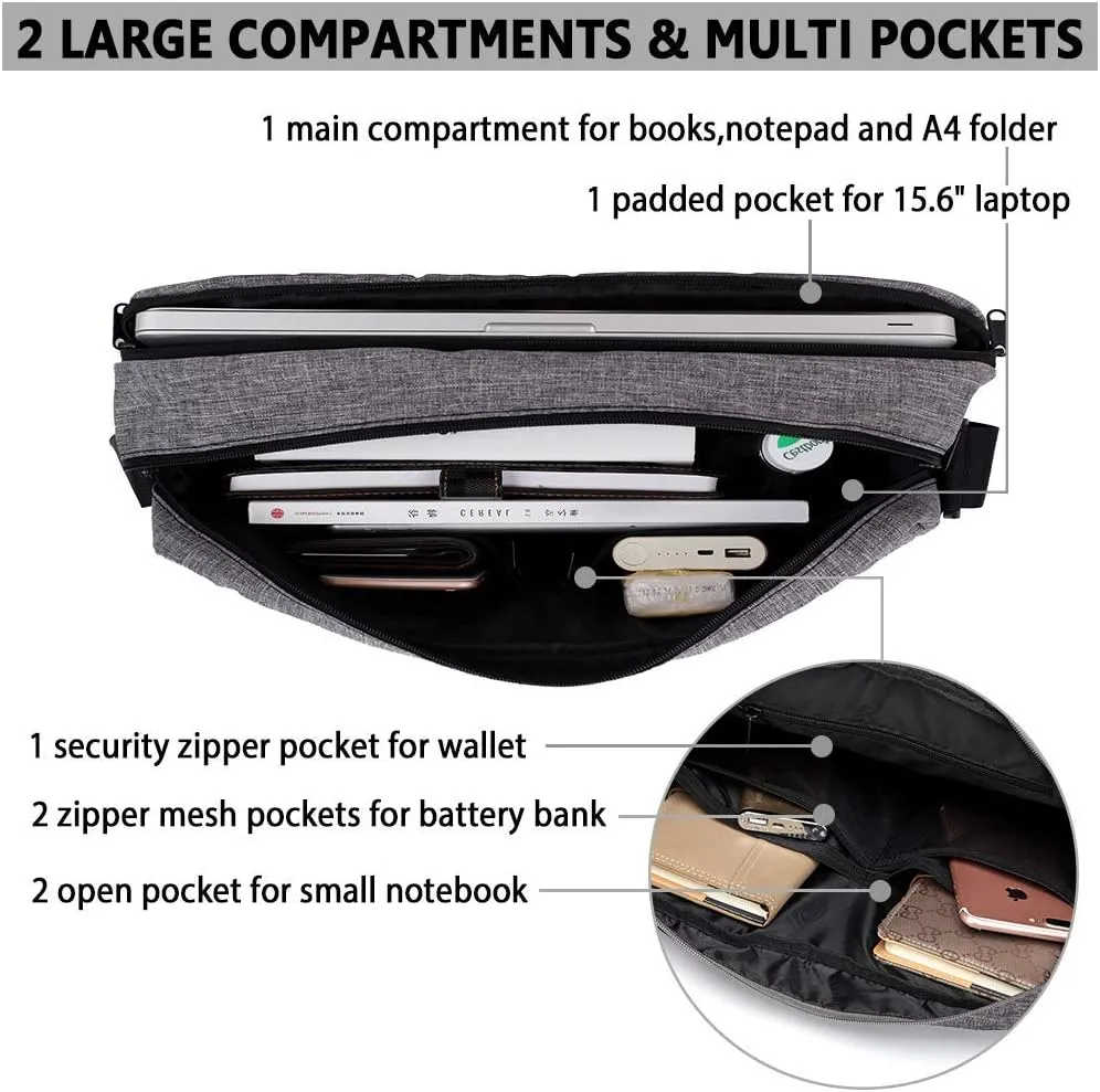 Messenger Bag for Men, Lightweight Water Resistant 15.6 In Laptop Bag Business Office Satchel Shoulder Bag