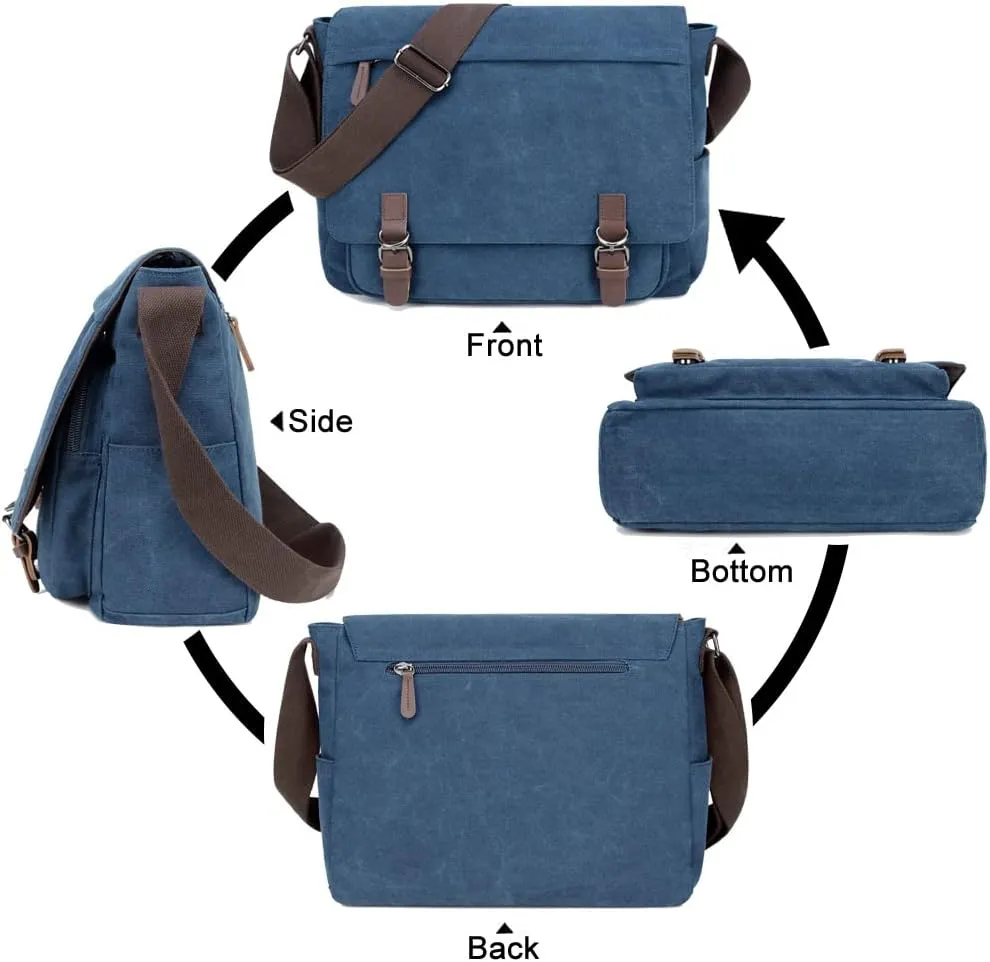 Messenger Bag for Men Retro, Canvas Satchel casual Briefcases Laptop Bag fit 13.3 15.6 Inch