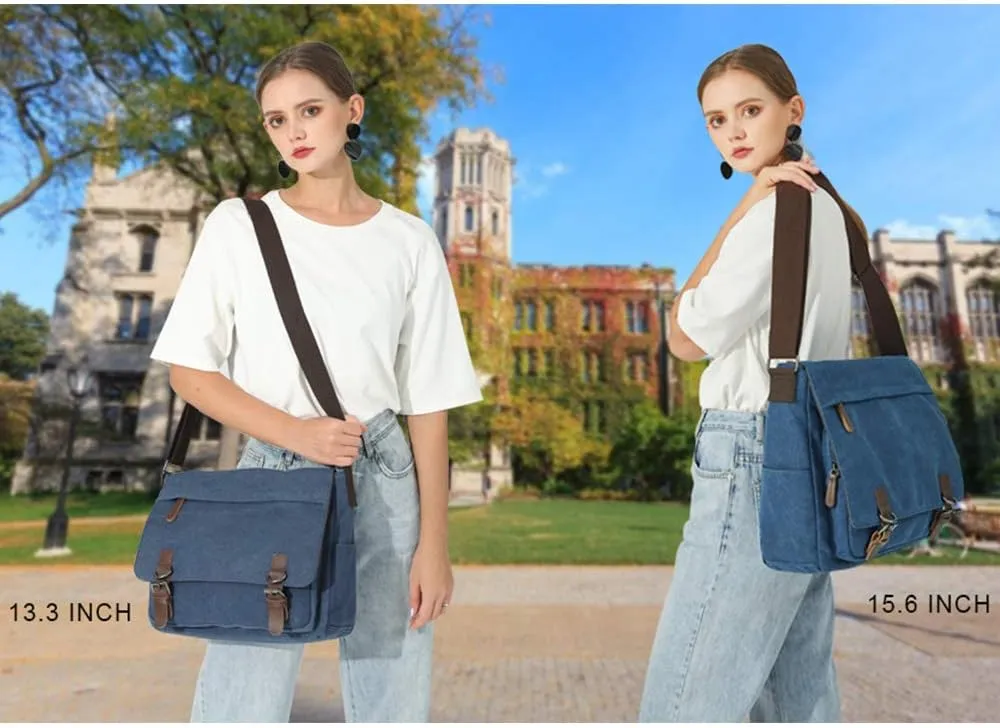Messenger Bag for Men Retro, Canvas Satchel casual Briefcases Laptop Bag fit 13.3 15.6 Inch